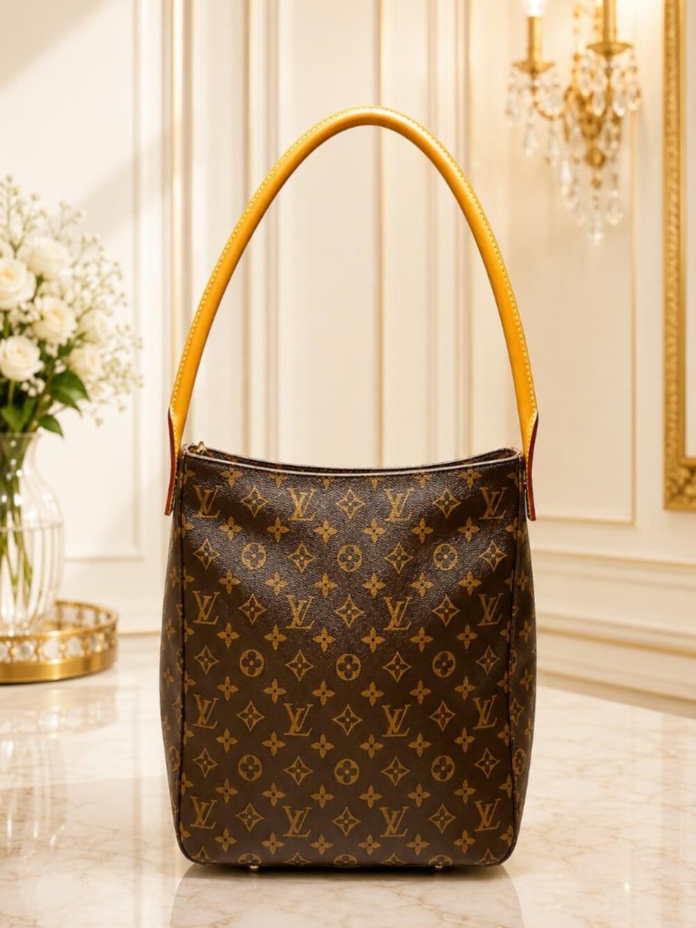 Authentic Louis Vuitton Looping GM Monogram Canvas Shoulder Bag Hobo Bag